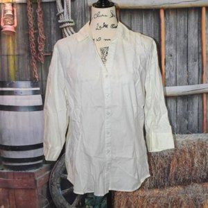 Croft & Barrow White Button-up Dress Blouse 3/4 Sleeve Cotton Blend XL
